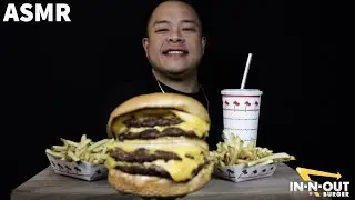 4x4 IN N OUT quadruple cheeseburger & fries ASMR eating show **no talking*|ASMR_cravings