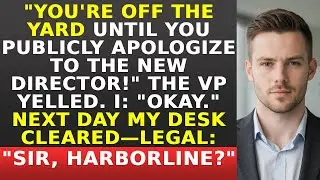 VP bans me OFF yard until I PUBLICLY APOLOGIZE to NEW DIRECTOR; OKAY&mdash;after LEGAL yells HARBORLINE!!!