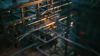 Gas refinery and pipelines close up. Pipelines of a chemical plant
