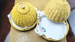 طريقة عمل صنية صندوق الخبز Round bread box - paper wicker