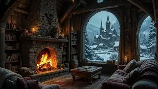 Medieval Winter Cabin ❄️ Warm Fireplace & Heavy Snowfall | Cozy Ambience for Sleep & Relaxation