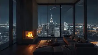 New York City Nights | Cozy Fireplace Ambience with Skyline View (HD)