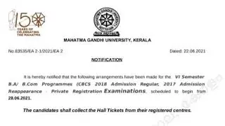 mg university notifications 22/6/2021 qurentined students