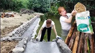 Girl | Getting Sand from the River | Finishing the Pond Wall with Stone