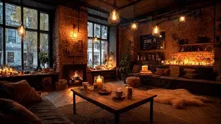 Relaxing Yet Uplifting Cafe Jazz ☕ Cozy Fireplace Winter Instrumental 1