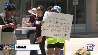 Protesters stand outside Miami federal courthouse