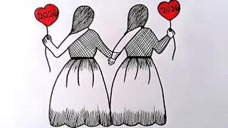 2026 Happy new year drawing | How to draw friendship day drawing | Happy new year drawing art 