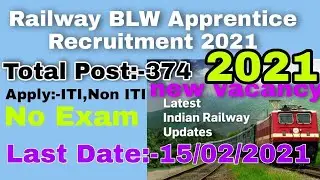 Railway BLW Apprentice Recruitment 2021Banaras Locomotive Work BLW Total post;-374 ITI Post, Non ITI