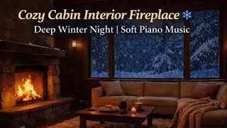 Cozy Cabin Interior Fireplace ❄️ Deep Winter Night | Soft Piano Music