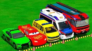 TRANSPORTING PIXAR CARS & FRUITS WITH COLORED & JOHN DEERE vs CLAAS vs TRACTORS - BeamNG.drive #983