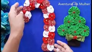 ENFEITE NATALINO PARA PAREDE FEITO COM FUXICOS