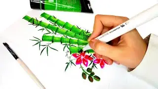 What Happens When You Mix Markers & Acrylic? | Easy Realistic Bamboo Painting | Time lapse