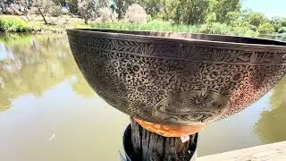 Hand carved 20&rdquo; Tibetan singing foot/Stand bowl