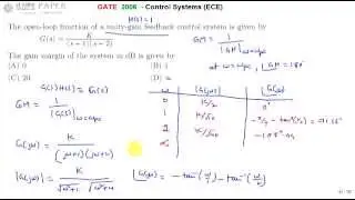 GATE 2006 ECE Gain Margin of open loop tranfer function of a unity gain feedback control system