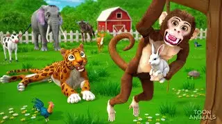 Clever Monkey Saves Bunny Rabbits from Leopard | Epic Farm Animals Adventures
