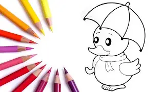 how to draw cute duck with umbrella || duck cartoon drawing for kids@SuperJoyToon