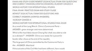 WORLD HISTORY FOR INTERNATIONAL STUDIES FINAL EXAM, PRACTICE EXAM AND STUDY GUIDE NEWEST 2024
