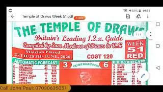 Week 51, 2020 Temple of Draws Paper: UK Football Pools Season