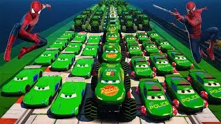 GTA 5 SPIDERMAN Cars Challenge Lightning & Monster McQueen Jackson Storm Miss Fritter & Friends Cars