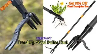 DEERFAMY Stand Up Weed Puller Tool with Long Handle | 4-Claw Steel Head | Manual Weeder with 3-metal