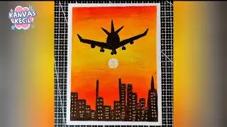 Ide menggambar sunset dengan oil pastel untuk pemula. mudah banget | kanvas kecil