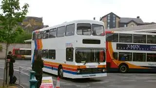 Preserved Stagecoach Ribble Volvo paltine departing Lancaster bus station