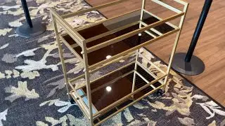 Gold Bar Cart Serving tray with Mirror, Amazing for parties and Events!
