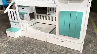 Etagenbett mit Treppe  - Doppel Stockbett f&uuml;r Kinder 3 und 4 J&auml;hrige @KinderBettFabrik #stockbett