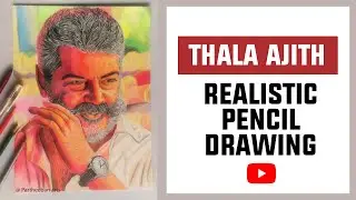 Thala Ajith Kumar Realistic Color Pencil Drawing - VisuVasam