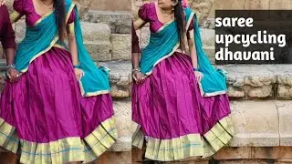 Upcycling dhavani/saree converted into dhavani /cutting and stitching malayalam 