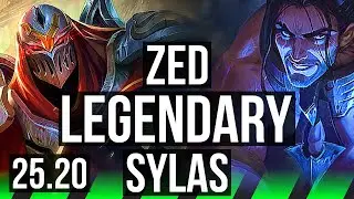 ZED vs SYLAS (JGL) | 25/1/7, Legendary, 6 solo kills, 1500+ games | KR Master | 25.20