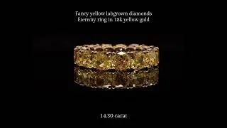 14.30 Carat Lab-Grown Fancy Yellow Diamond Eternity Ring in 18K Yellow Gold - Orogem Jewelers