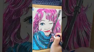 Portrait with Pentel brush pen 20230718 #portrait #pentel #pentelbrushpen #cyberpunk #redandblue