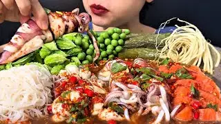Thaifood ASMRยำเหลาพริกปลาร้า เข้มข้นจัดจ้าน มะระขี้นกจุกๆ Spicy salad and Bitter melon MUKBANG show
