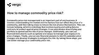 Managing Commodity Price Risk: A Guide