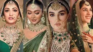 Green Bridal Jewellery ideas For green Lehenga - green bridal lehenga with matching jewellery