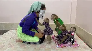 Play Time!! 4 Siblings Standing Up Very Curious & Surprise While Mom Wearing Joker Mask To Play With