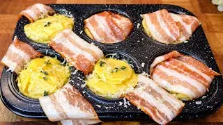 Картофельные запеканки с сыром, завернутые в бекон – по мотивам картофельного гратена