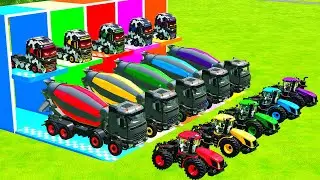 Garage with Colors - ALL MIXER TRUCK WITH DOUBLE FLATBED TRAILER TRUCK, VOLVO, IVECO, SCANIA - FS22