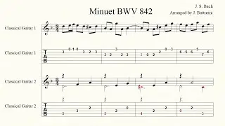MINUET BWV 842, J. S. Bach, arranged for two guitars with tab intermediate level