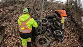 Tirehea 12/26/22 - Moving some frozen tires up a steep hill.  We found about 29 total.