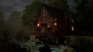Medieval Watermill Ambience | Fantasy Night with Calm Water and Forest Sounds | 8 Hours | No Music