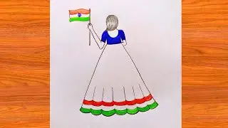 How to draw a girl with Indian flag 🇮🇳 || Republic day drawing || Very Easy girl drawing 