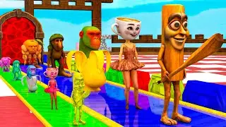 Long Slide Game With Cow Elephant Gorilla Hippopotamus Tiger - 3d Animal Game - Funny 3d Animals