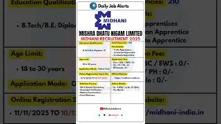 MIDHANI Recruitment 2025 | New Vacancy 2025 | Daily Job Alerts #shorts