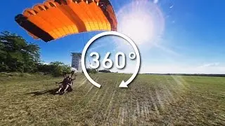 360&deg; Fallschirmspringer landen beim Tandenspringen auf dem Flugplatz Bremgarten bei Eschbach