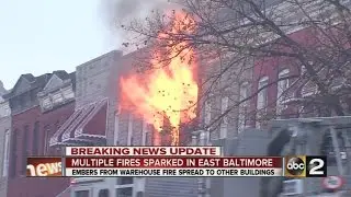 Fires sweep across E. Baltimore on a windy winter day, burning nine buildings.
