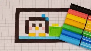DIY Handmade Drawing Pixel Art | How to draw a cute Christmas Penguin | Easy Xmas Draw with Me
