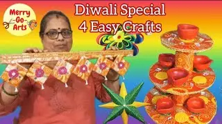 Diwali Special 4 Craft Ideas | Star Candle, Toran, Diya Stand & Paper Rangoli #youtubevideo 