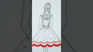 Easy girl drawing #shorts || A girl wearing beautiful dress and bow in hairstyle pencil sketch